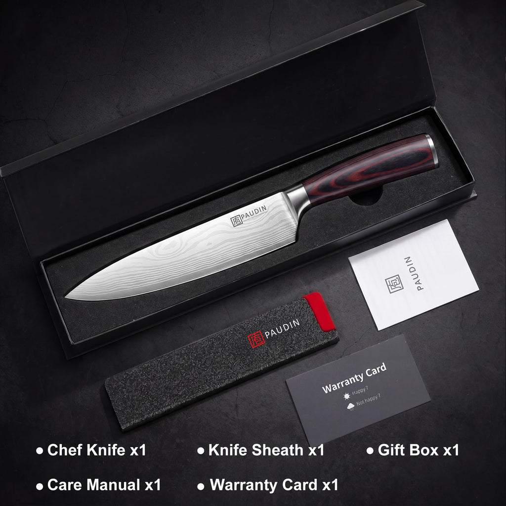 PAUDIN Chef Knife, 8 Inch High Carbon Stainless Steel Sharp Kitchen Knife with Ergonomic Handle, Gift Box for Family & Restaurant