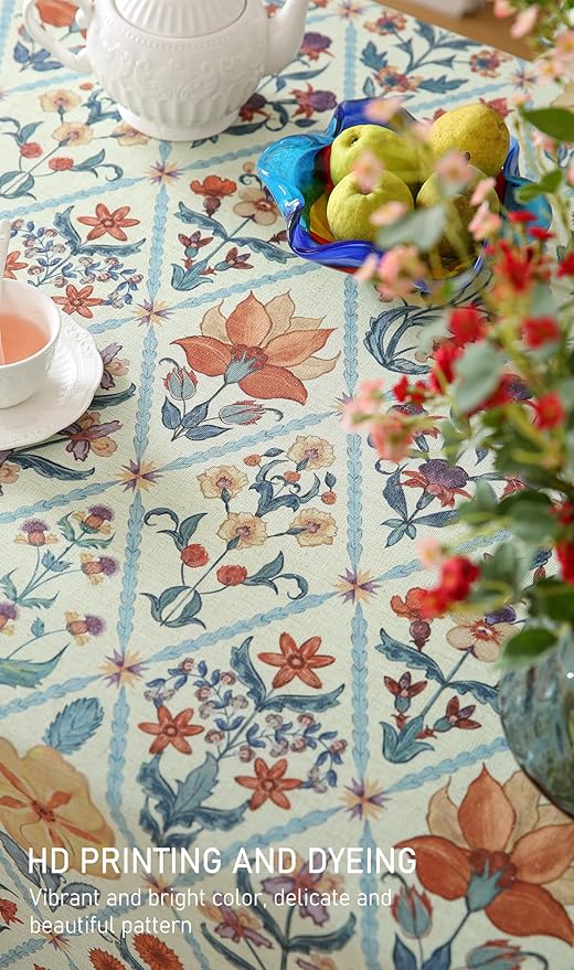 ISAENNE Designer Linen Elegant Long Tablecloth Rectangular,Colorful Floral Bohemian Table Cloth,Wrinkle Resistant Decor Tablecloths for Dining Thanksgiving Kitchen,63"*102"-Floralsea A