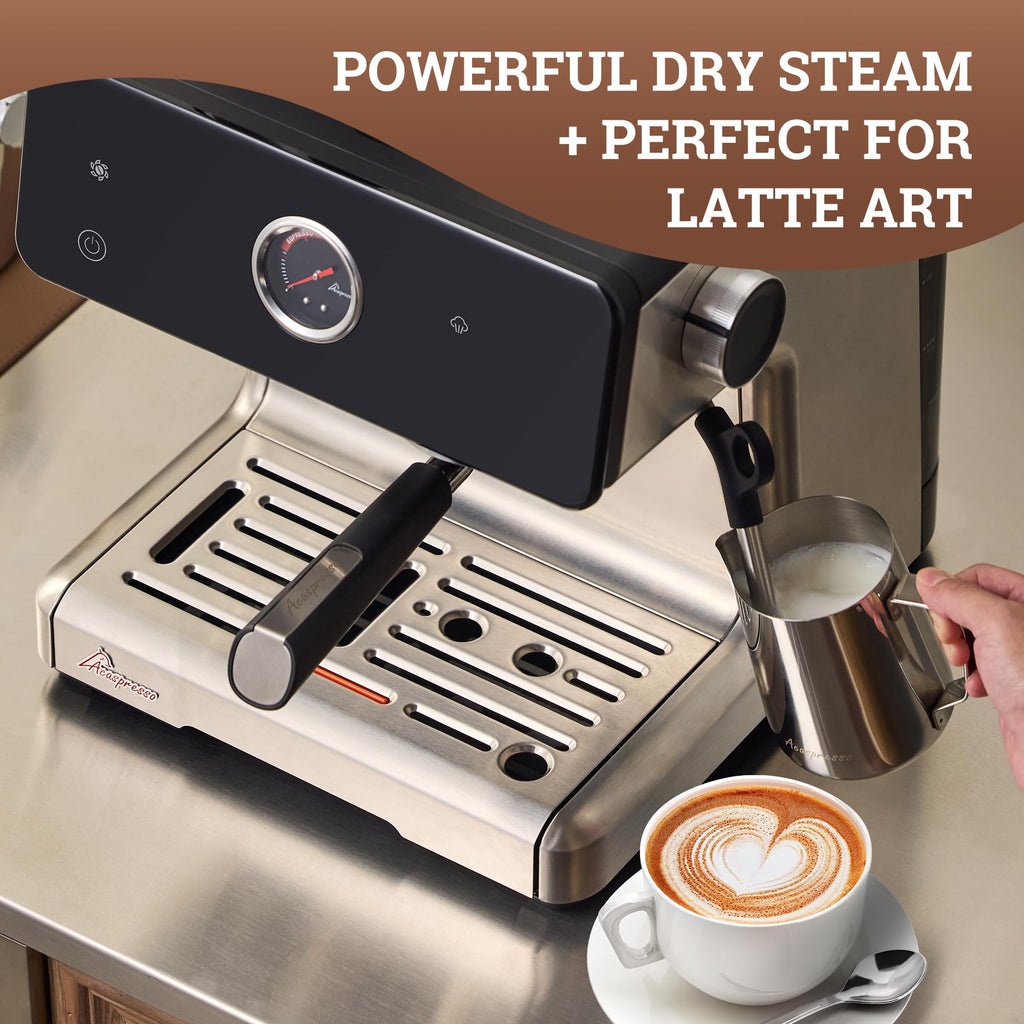 Acaspresso Espresso Machine with Grinder, Auto Distribute & Tamp 15 Bar Semi-Automatic with PID Temperature, Cold Brew Espresso Maker with Milk Frother, 58mm Portafilter for Beginners, Stainless Steel