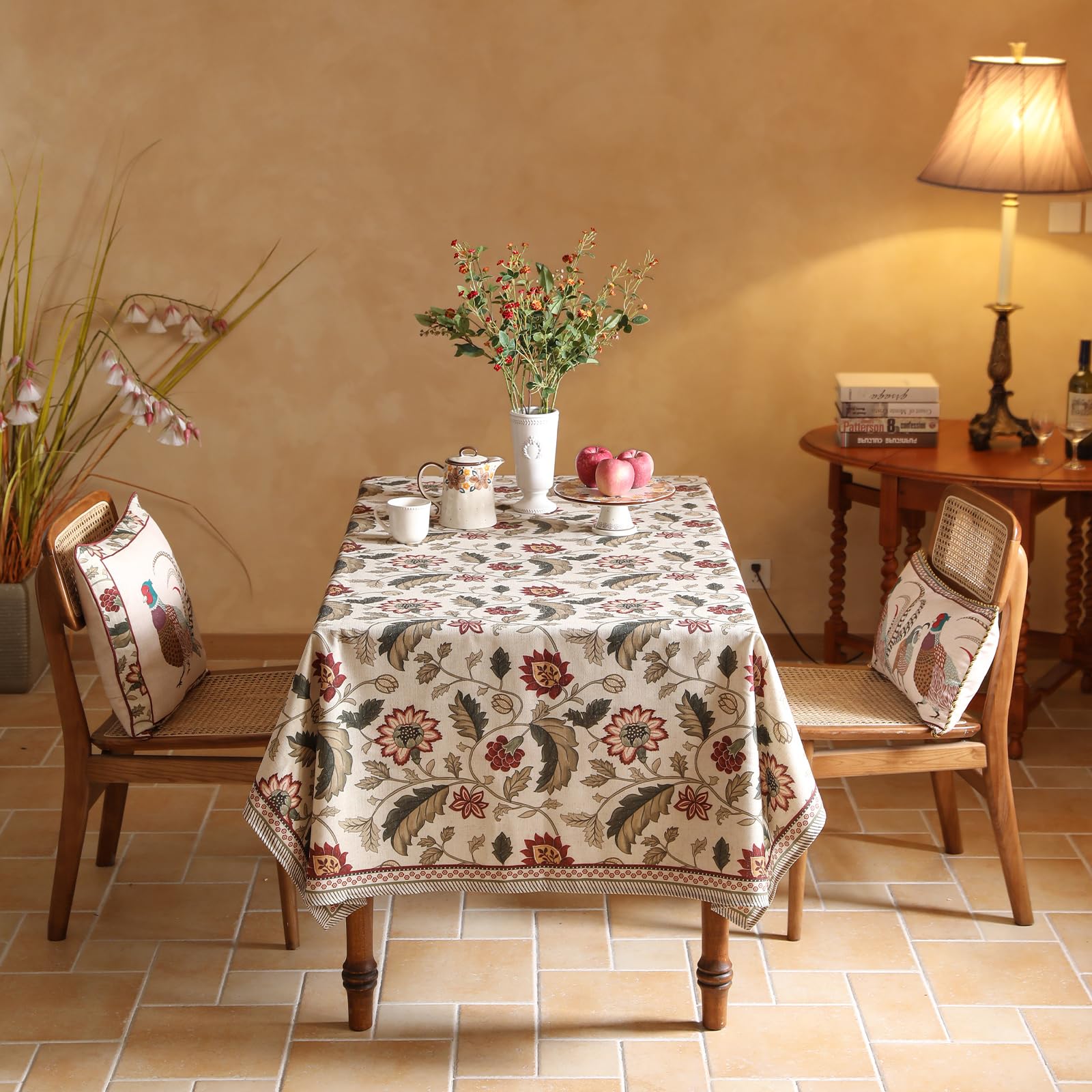 ISAENNE Designer Vintage Linen Square Tablecloth,67"x67"-Ratina