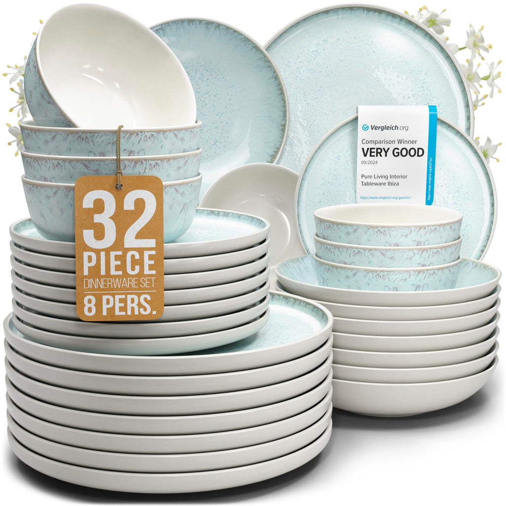 24 Piece Stoneware Dinnerware Set for 8, Handcrafted Plates and Bowls Set