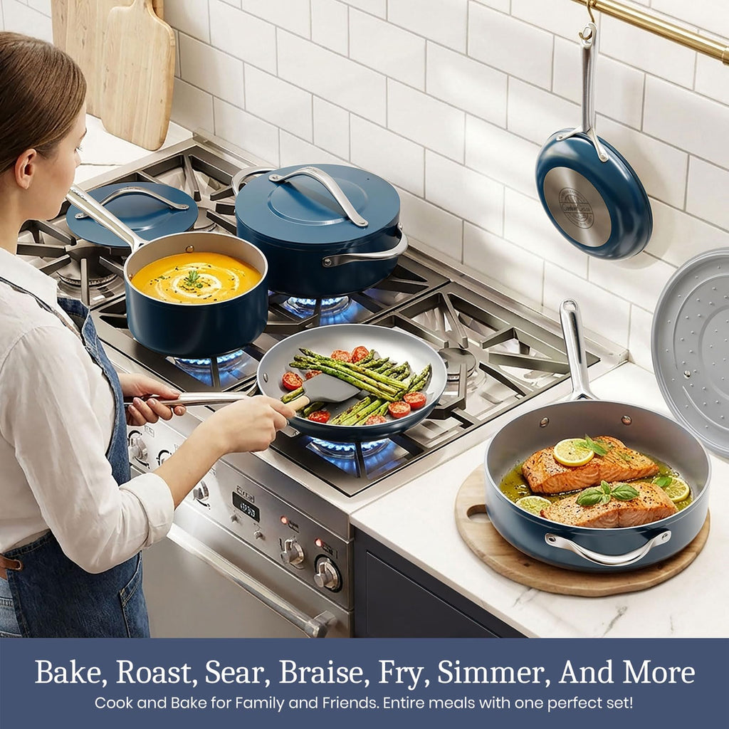 CookinCraze Pots and Pans Set Non Stick 8 Pcs Healthy Ceramic Cookware Set