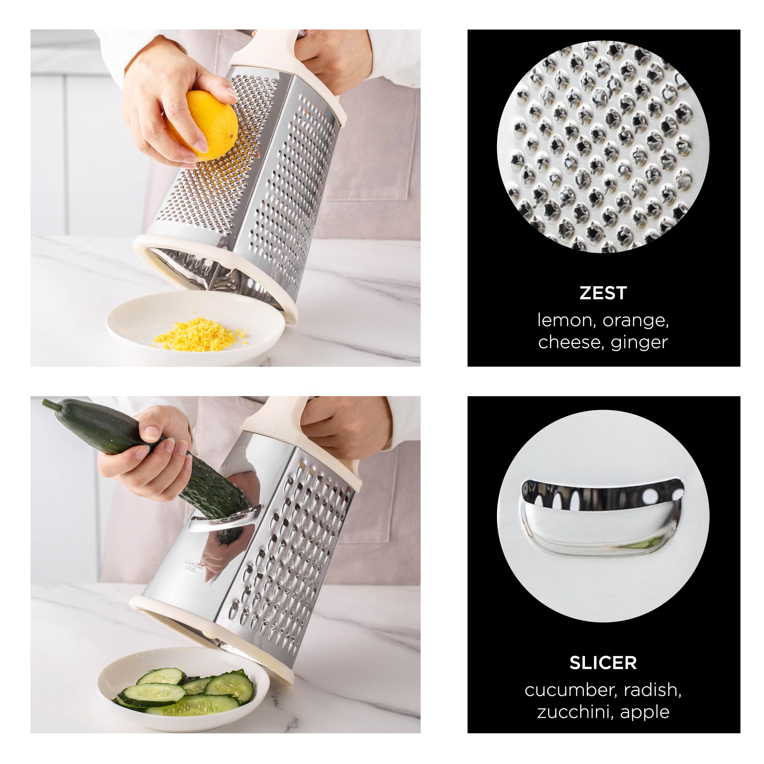 Rae Dunn Everyday Collection Multifunction Grater- Stainless Steel Grater and Zester for Cheese, Spices, Vegetables, Cream