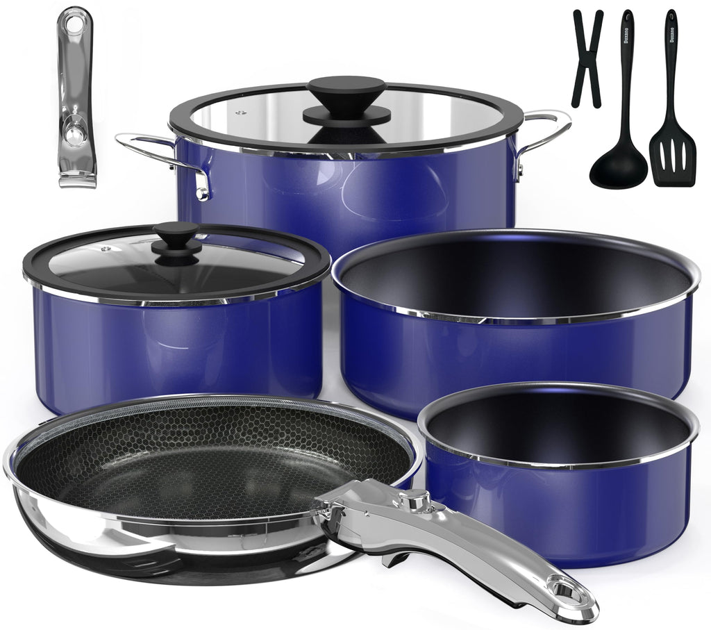 DUXANO Pro Ceramic Pots and Pans Set & 2026 Upgraded Hybrid 3-Ply Frypan, 2X Non Stick, 1.5 & 2QT Saucepans w/Lid, PFAS PTFE PFOA Free Non Toxic Induction Cookware, Removable Handles, Oven Safe, 12PC