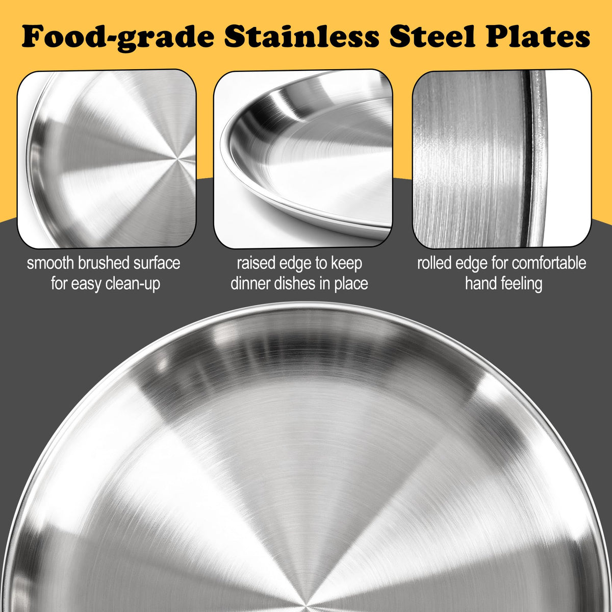 Stainless Steel Plates, 2PCS 10 Inch Plates for Kitchen Home BBQ Outdoor
