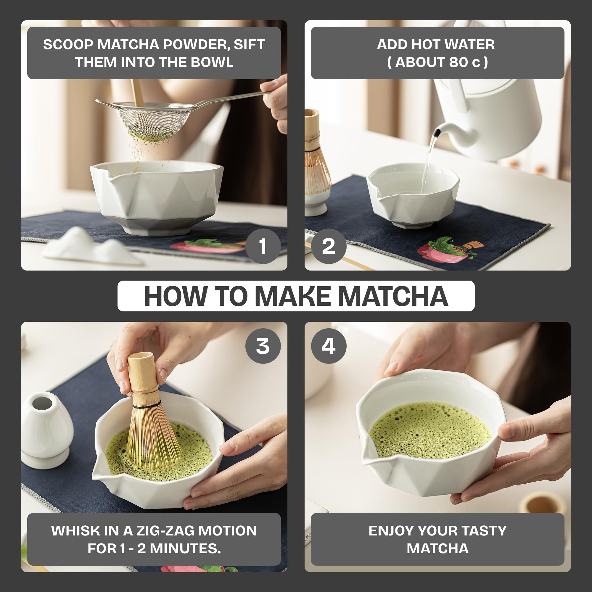 8-Piece Matcha Whisk Set with Bowl for Beginners