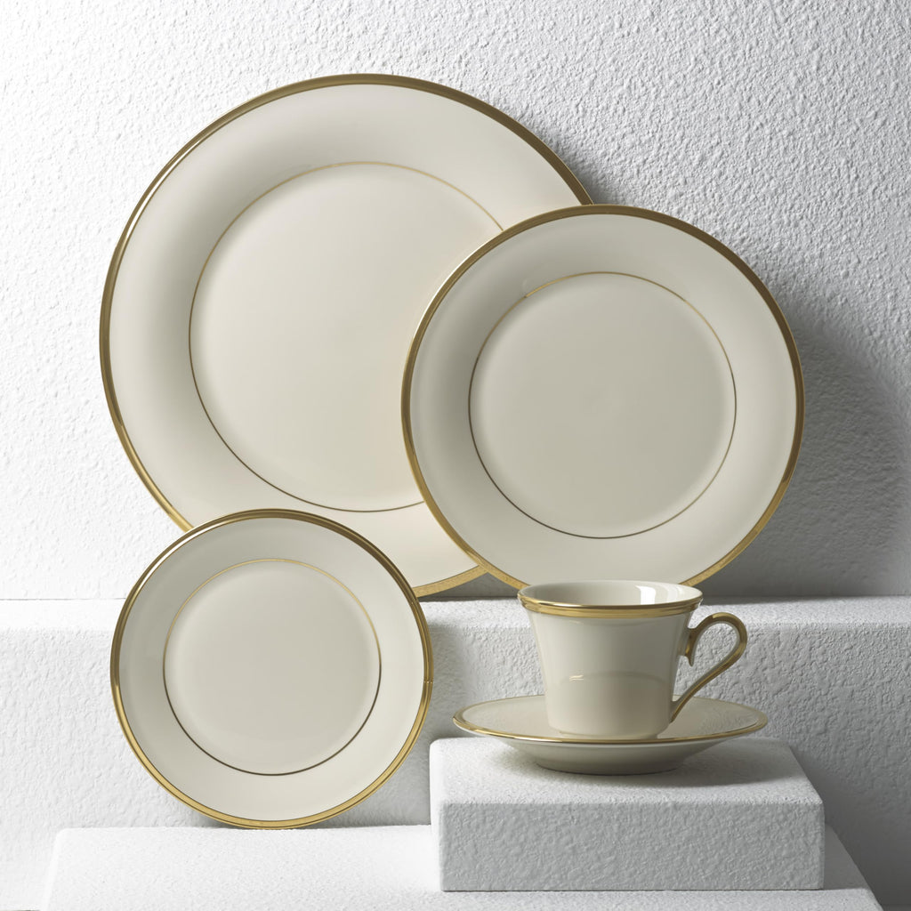 Lenox Dinnerware Set, Eternal 5-Piece Place Setting, 24-Karat Gold Accents Set, Service for 1, Made Of Ivory Porcelain, Dishwasher Safe, Plates, Cups And Saucers, Home And Kitchen (Ivory, 5 Piece)