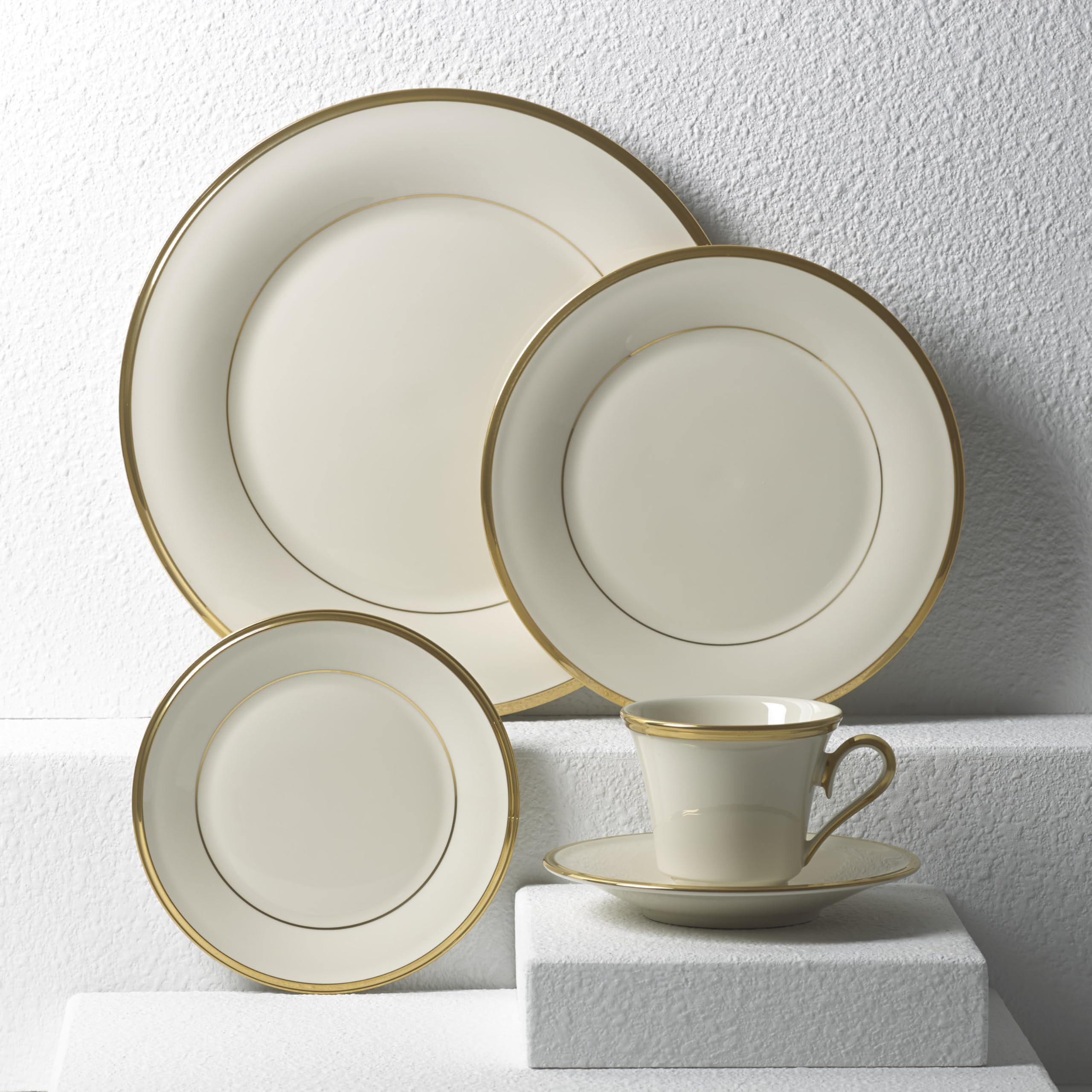 Lenox Dinnerware Set, Eternal 5-Piece Place Setting, 24-Karat Gold Accents Set, Service for 1, Made Of Ivory Porcelain, Dishwasher Safe, Plates, Cups And Saucers, Home And Kitchen (Ivory, 5 Piece)