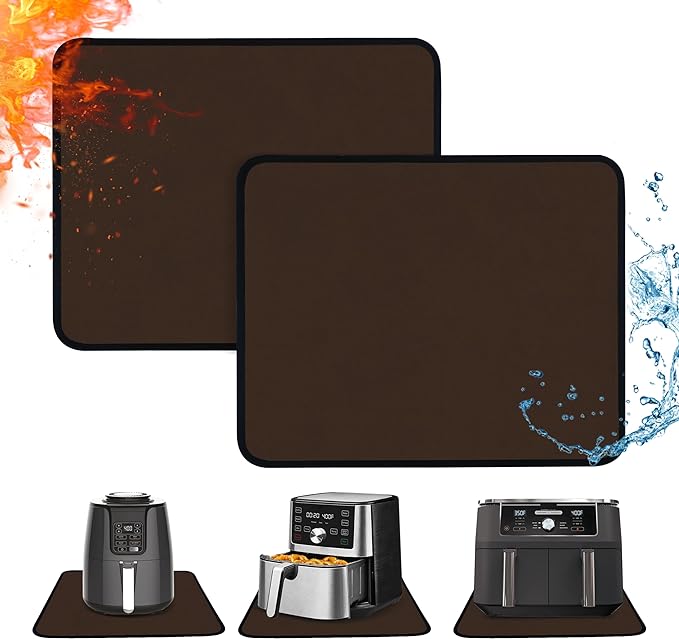 Heat Resistant Mats for Countertop - Fireproof 15x18 in Heat Resistant Mats for Air Fryer - Kitchen Countertop Protector for Air Fryer, Coffee Maker, Stand Mixer, Toaster, Oven 2PCS - Brown