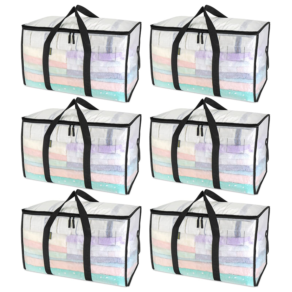 BALEINE 4-Pack Oversized Moving Bags with Reinforced Handles, Heavy-Duty Storage Tote Moving Supplies for Packaging, Camping (Blue w/Window, 4-Pack)