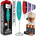 Zulay Kitchen Powerful Milk Frother Wand With Duracell Batteries - Ultra Fast Handheld Drink Mixer - Electric Whisk Foam Maker for Coffee, Lattes, Cappuccino & Matcha - Double Whisk - Caribbean Aqua