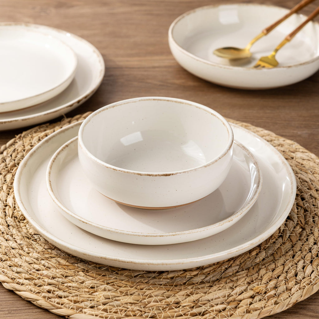 AmorArc Dinnerware Sets with Pasta Bowls for 4, Handpainted Stoneware Plates and Bowls Set with Rustic Terracotta Underside, Scratch Resistant Dishes Set, Dishwasher & Microwave Safe, 16 Pcs