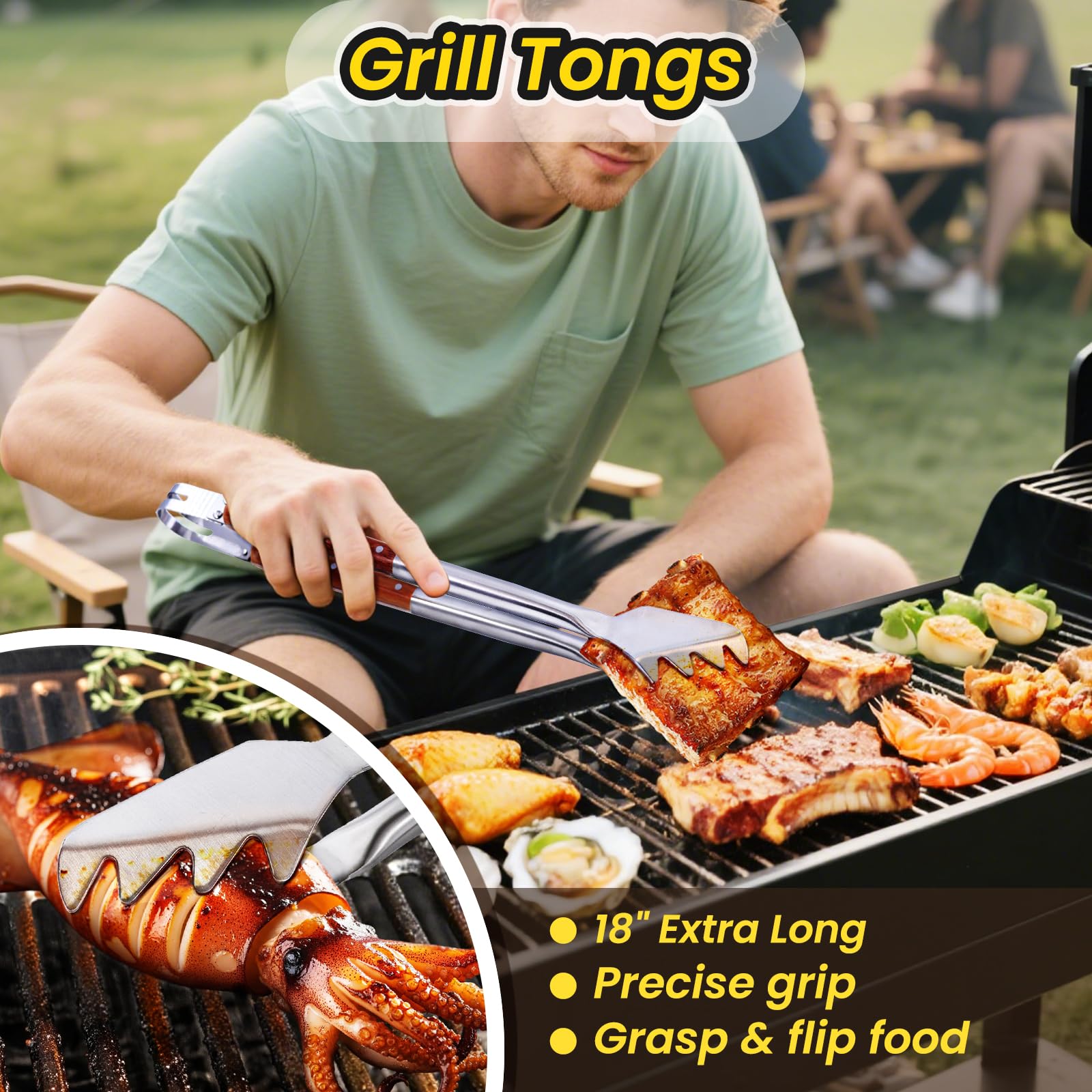 FamilyKit 4PCS Grilling Accessories Rose Wooden BBQ Grilling Tools Set