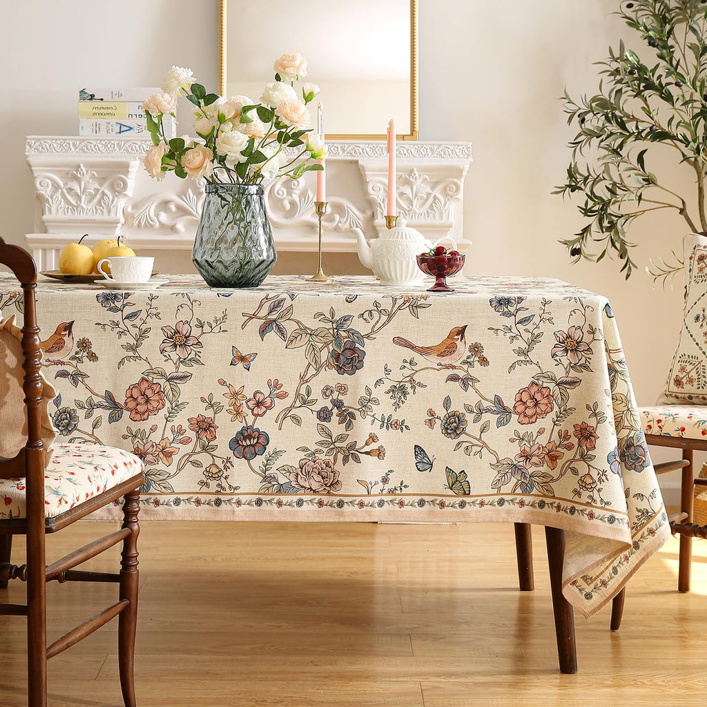 ISAENNE Designer French Linen Rectangular Tablecloth,118"x67"-Cornucopia