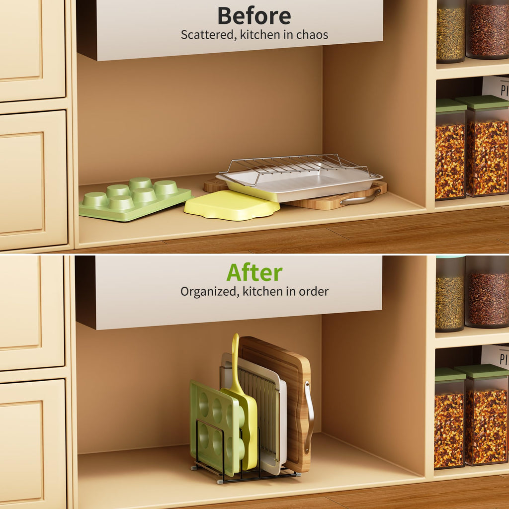 PLUVON Cutting Board Organizer-1.6in Wide Kitchen Cutting Board Holder Stand for Pan,Baking Sheets,Cookie Sheets with 4 Slots,Baking Sheet Oragnizer(2PC-Medium)