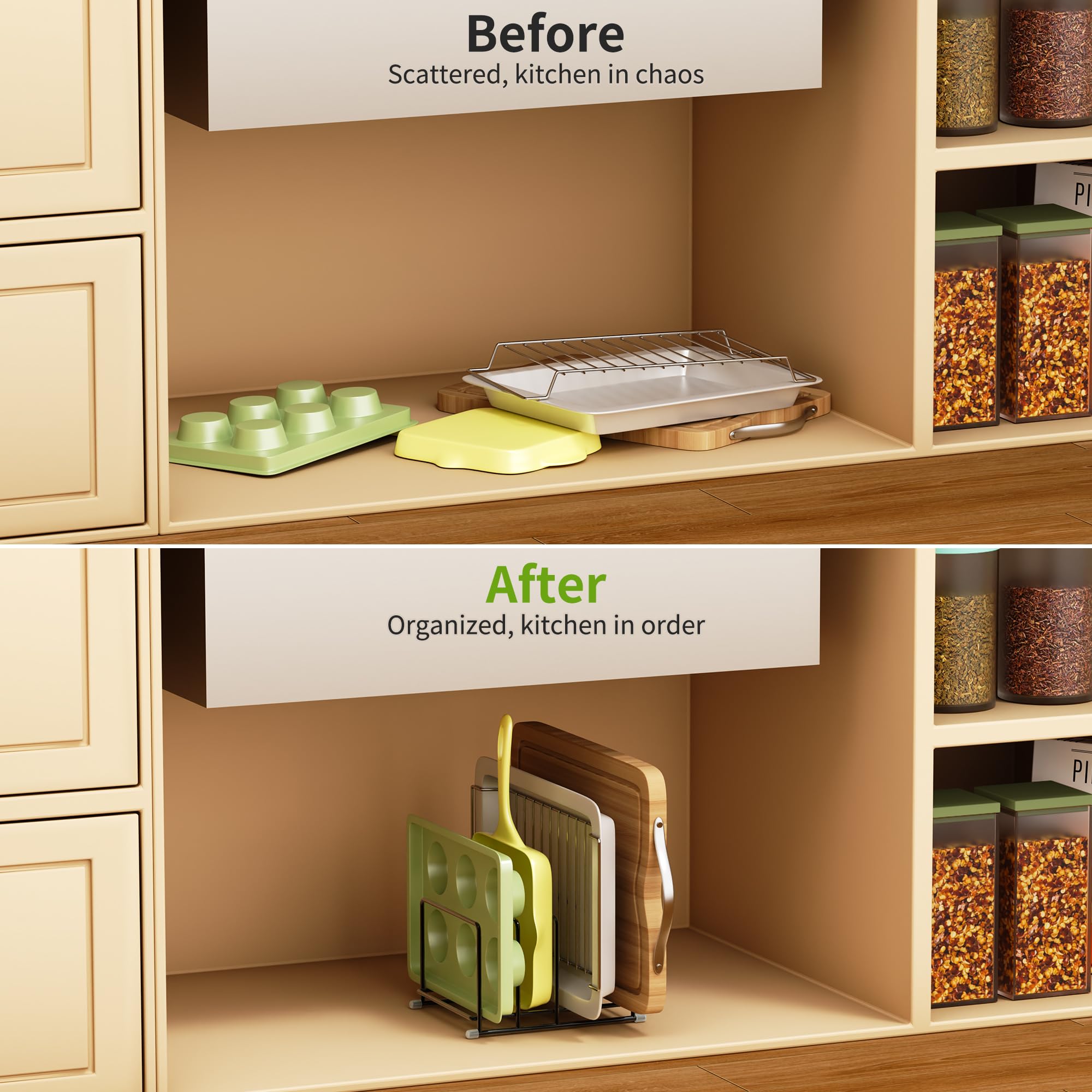 PLUVON Cutting Board Organizer-1.6in Wide Kitchen Cutting Board Holder Stand for Pan,Baking Sheets,Cookie Sheets with 4 Slots,Baking Sheet Oragnizer(2PC-Medium)