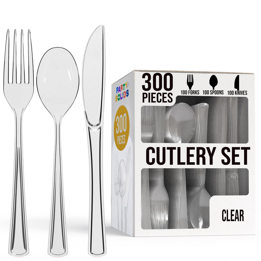 Party Solids Dark Blue Plastic Silverware 300 Pcs Dark Blue Cutlery Set