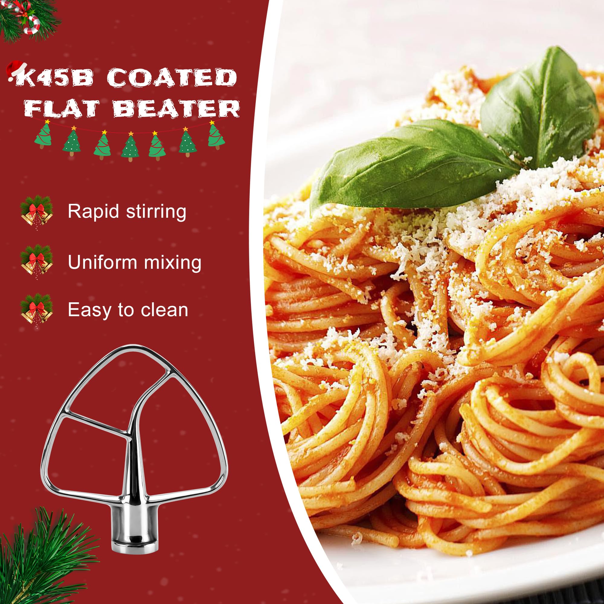 Stainless Steel Kitchen Mixer Accessories K45DH Coated Dough Hook&Kitchen Mixer Attachments K45b Coated Flat Beater&K45WW Wire Whip Compatible for 4.5 QT Tilt-Head Stand Mixer-MIFLUS