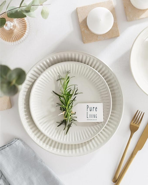 12 Piece Stoneware Dinnerware Set for 4, Handmade Plates and Bowls Set