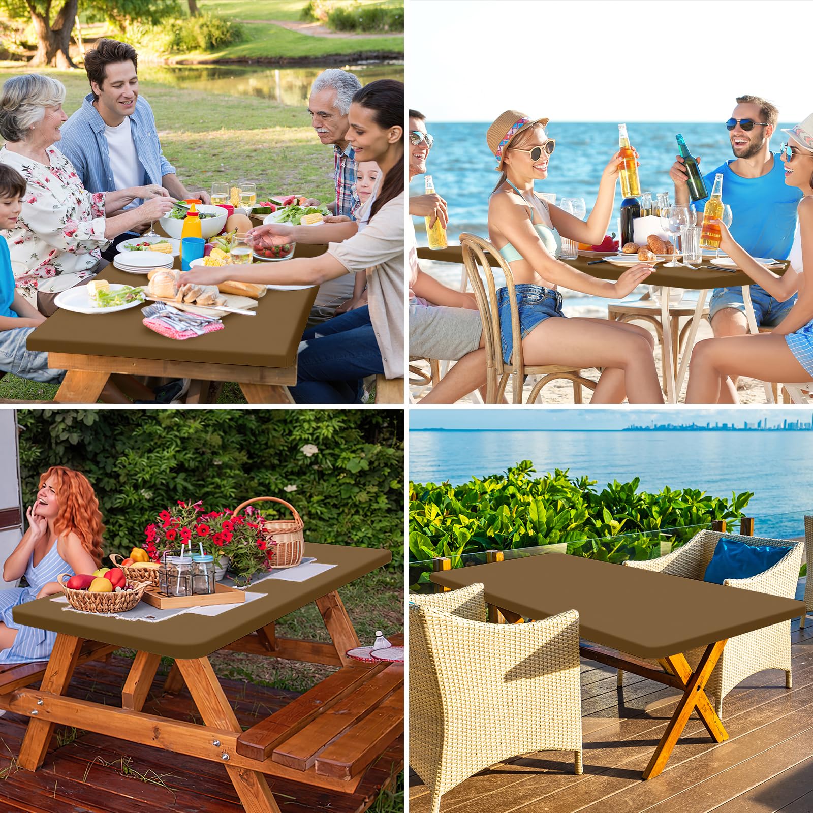 homing Rectangle Table Cloth Cover, Water-Resistant Polyester Elastic Fitted Tablecloth, Fits for 6 Foot Folding Tables, Washable Table Protector for Picnic, Camping, Outdoor (Brown, 30" x 72")