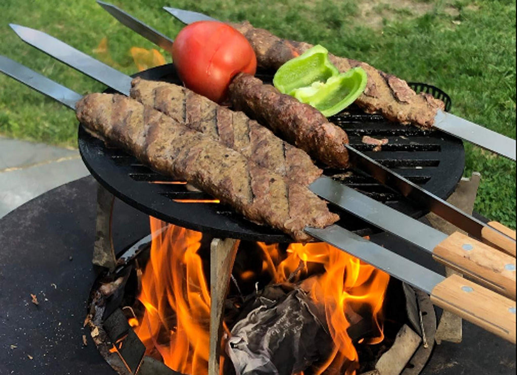 G & F Products BBQ Skewers, 23" Flat Stainless Steel Metal Kabob Skewers with Wooden Handles, Reusable 8-Piece Set with Storage Bag for Grilling Meat, Vegetable & Shish Kebab
