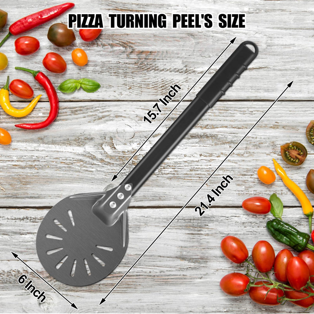 Pizza Turning Peel 6 Inch Round Anodized Aluminum Perforated Pizza Peel Turner With Metal Handle Pizza Paddle Spinner For Outdoor Pizza Oven Accessories