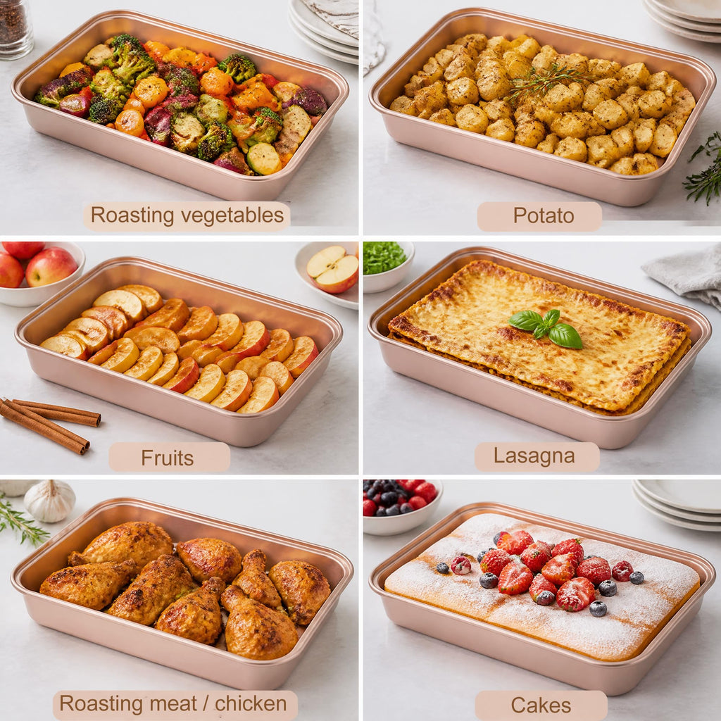 Barlket 9x13 Baking Pan & Dish, 13x9 Nonstick Rectangle Cake Pan, Rose Gold