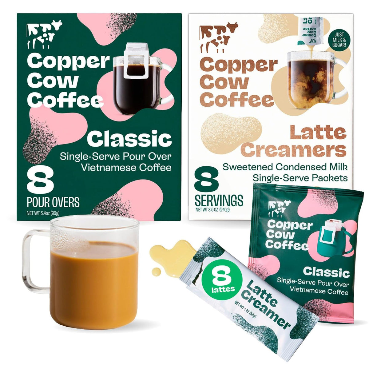 Copper Cow Coffee Vietnamese Latte Variety Pack, 15 Coffees & 15 Creamers