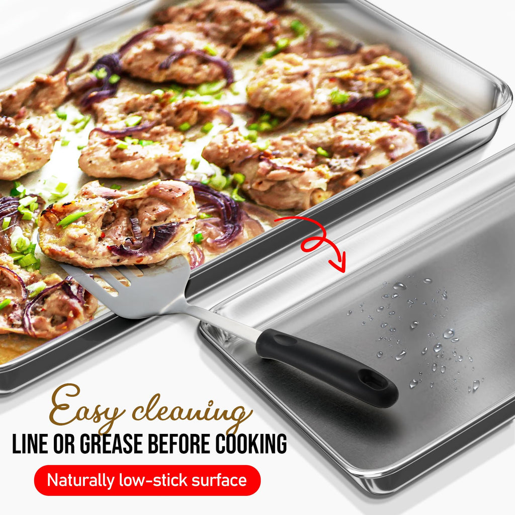 JoyTable Aluminum Baking Sheet Set, 2 Pack Half Sheet Pan, Commercial Quality Cookie Sheets for Baking or Roasting Non-Stick, 18 x 13 Inch Warp Resistant Aluminum Baking Pan