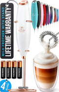 Zulay Kitchen Powerful Milk Frother Wand With Duracell Batteries - Ultra Fast Handheld Drink Mixer - Electric Whisk Foam Maker for Coffee, Lattes, Cappuccino & Matcha - Z1 Motor - White & Rose Gold