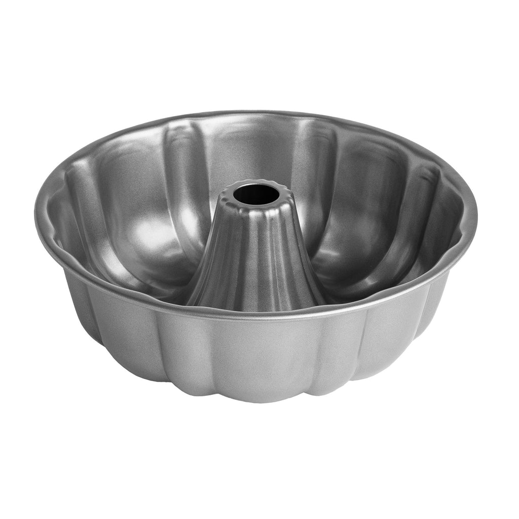 Cooking Light Heavy Duty Nonstick Bakeware Carbon Steel Fluted Tube Pan with Quick Release Coating, Manufactured without PFOA, Dishwasher Safe, Oven Safe, 9-Inch, Gray