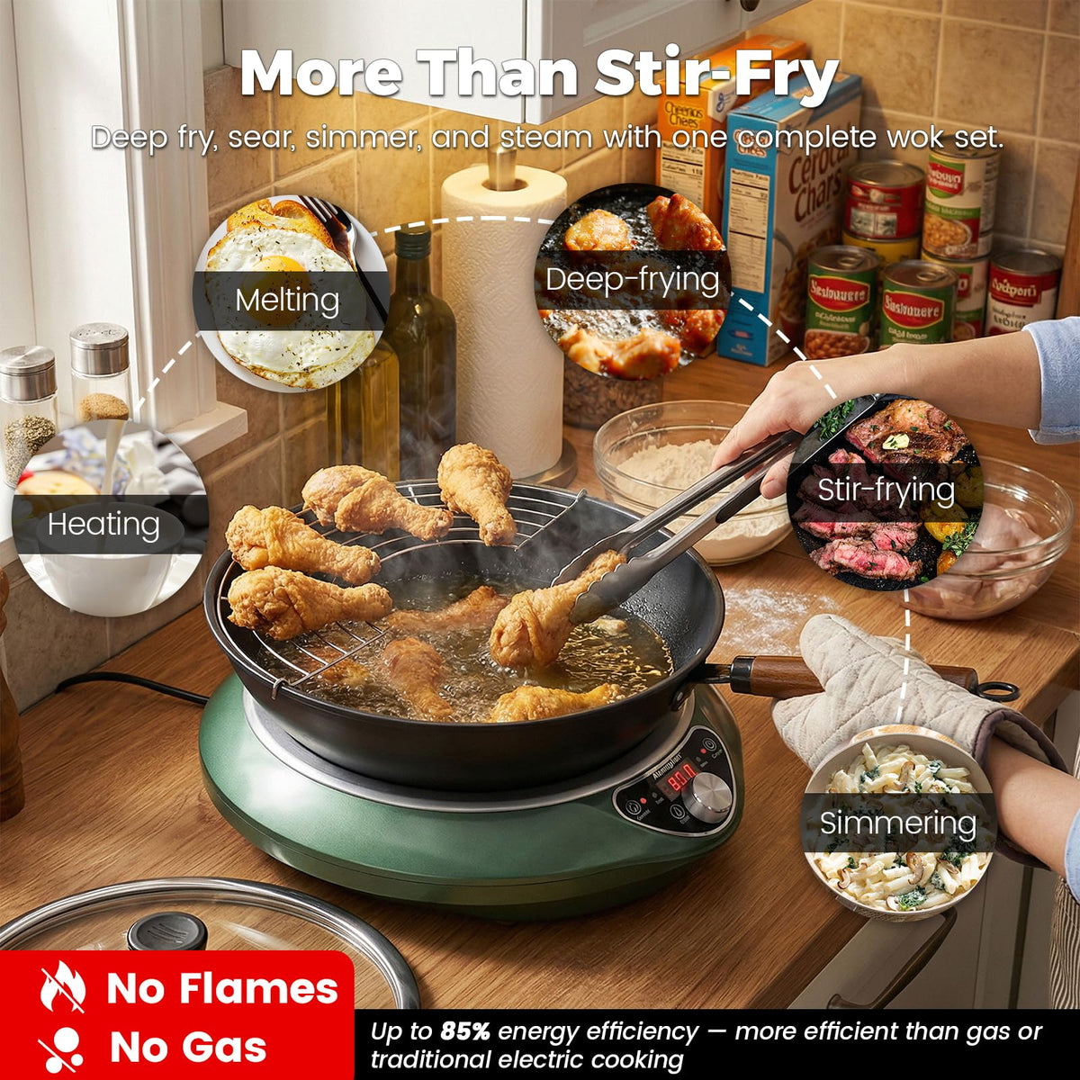 ABangDun 1700W Concave Induction Wok Burner, 120V Electric Wok Cooker