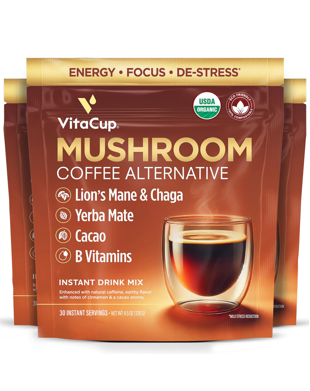 VitaCup Perfect Low Acid USDA Organic Instant Coffee Packets 24ct
