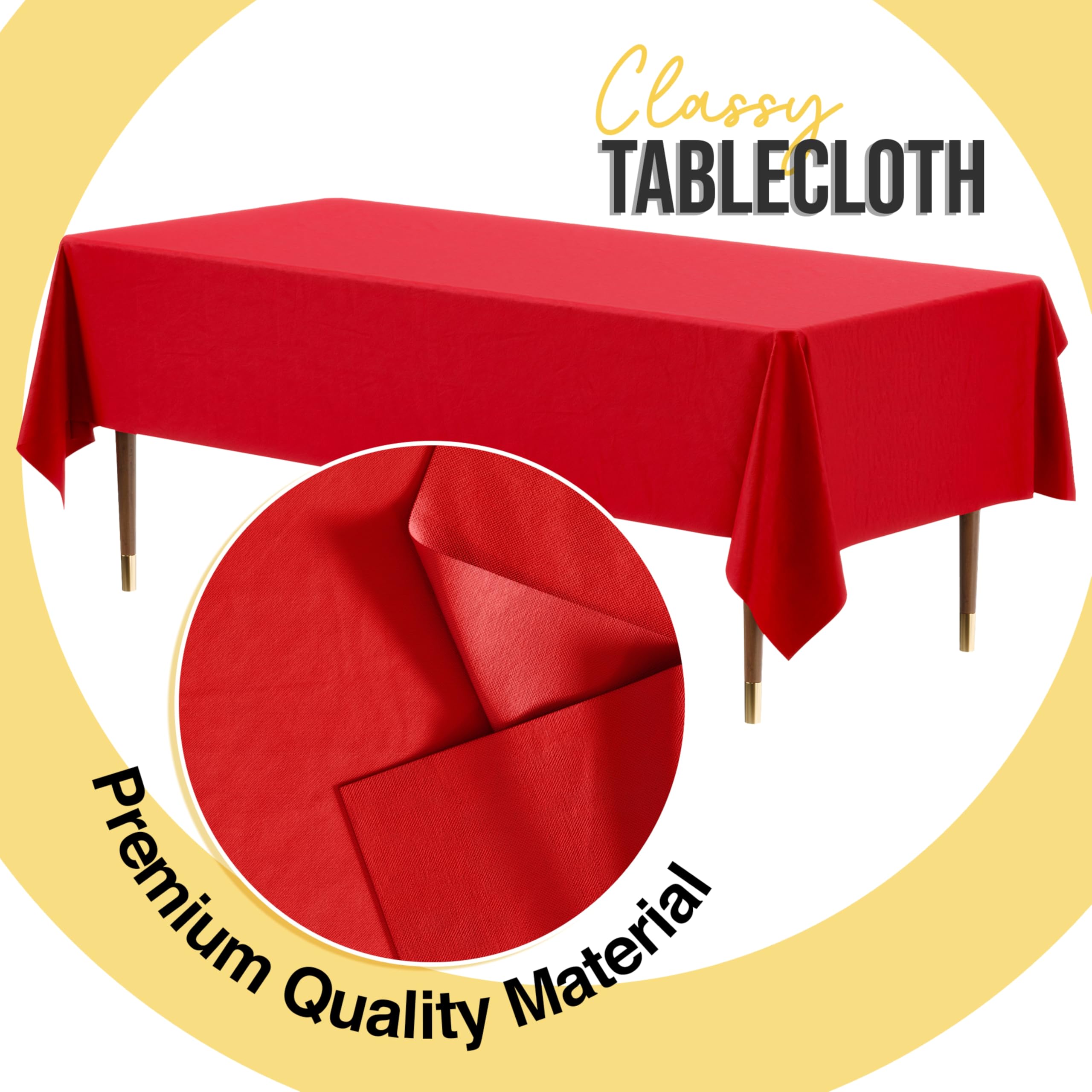 Exquisite Party Solids 66% Thicker Premium Plastic Table Cloth Rectangle Table Cover 0.5 Mil 12 Pack Red Table Cloth 54 Inch x 108 Inch Disposable Tablecloth Won't Tear Easily Like Cheap Thin Brands