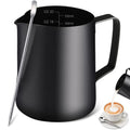 Milk Frothing Pitcher, 12OZ/350ML Stainless Steel Espresso Steaming Pitcher Coffee Milk Frother Cup with Decorating Art Pen for Espresso Machine, Milk Frother, Latte Art Black