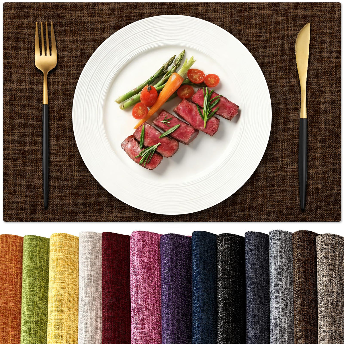 KXN Placemats Set of 4, Dual-Layer Thickened Faux Linen Table Mats, Heat Resistant & Wrinkle-Free, Machine Washable Cloth Place Mats for Kitchen Dining Indoor Outdoor (Light Gray)