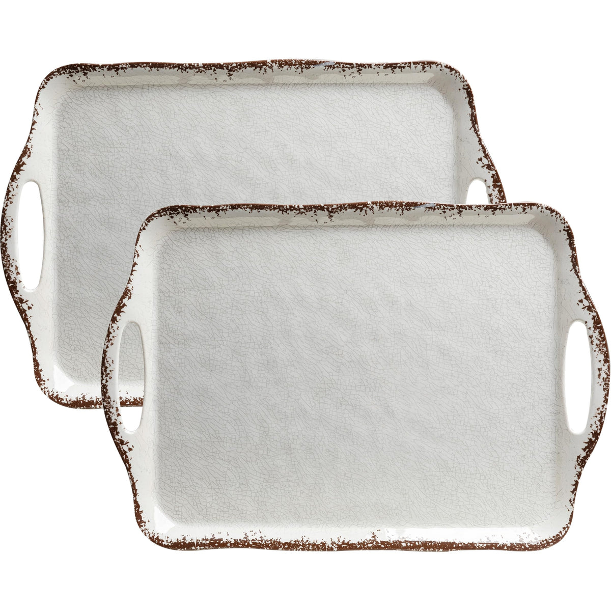 LEHAHA Large Farmhouse Melamine Serving Platters, Serving Tray with Handle for Food, Appetizer, Cupcakes, Dessert, Raised Edge Large Party Platter or TV Dinner Trays, 17.25x12 inch, Set of 2, Teal