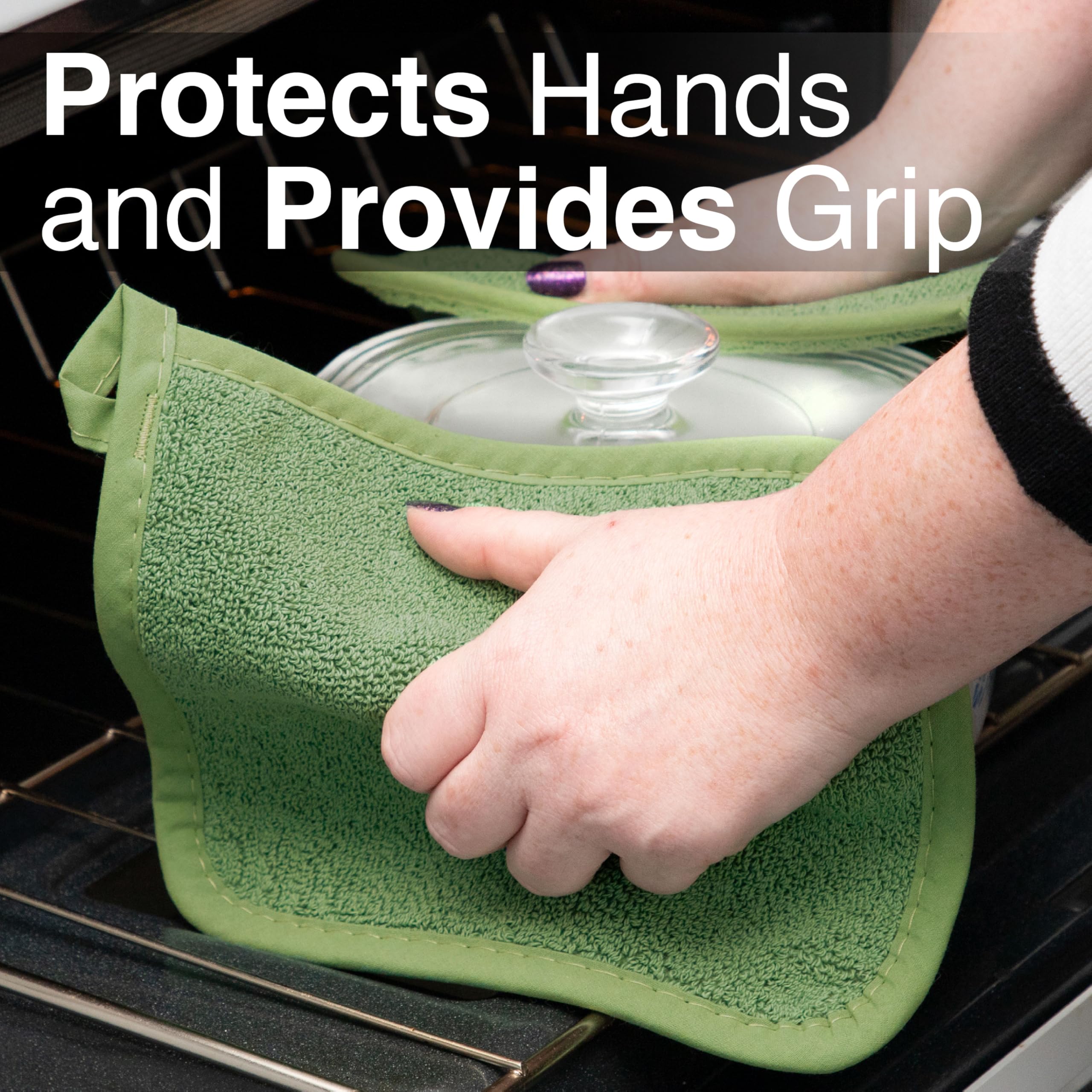 RITZ Terry Potholder & Hot Pad: Unparalleled Heat Resistant, Durable 100% Cotton – Ergonomically Designed for Optimal Grip – Easy-Care Machine Washable – 4-Pack, Cactus Green