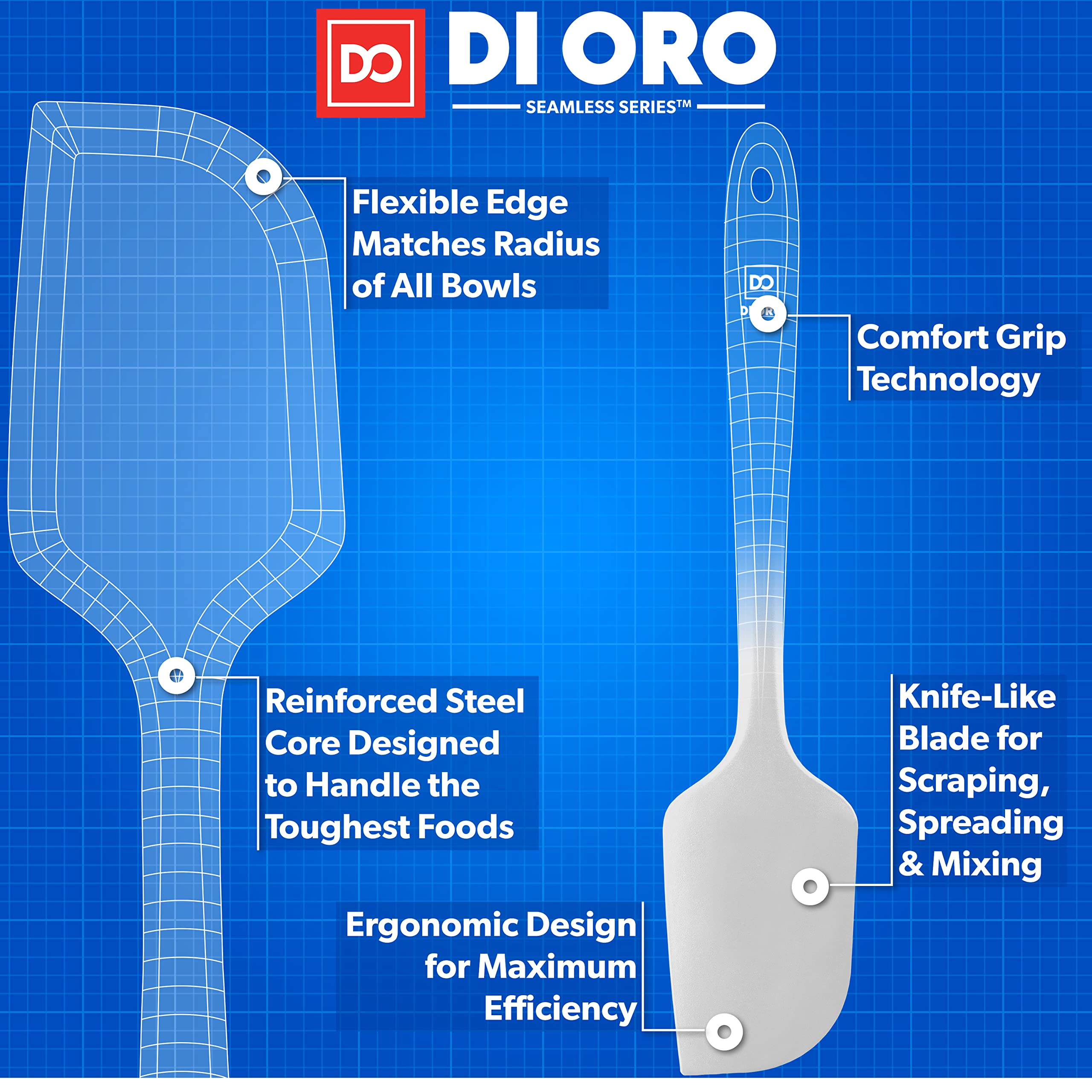 DI ORO Large Silicone Spatula - 600F Heat Resistant, Stone