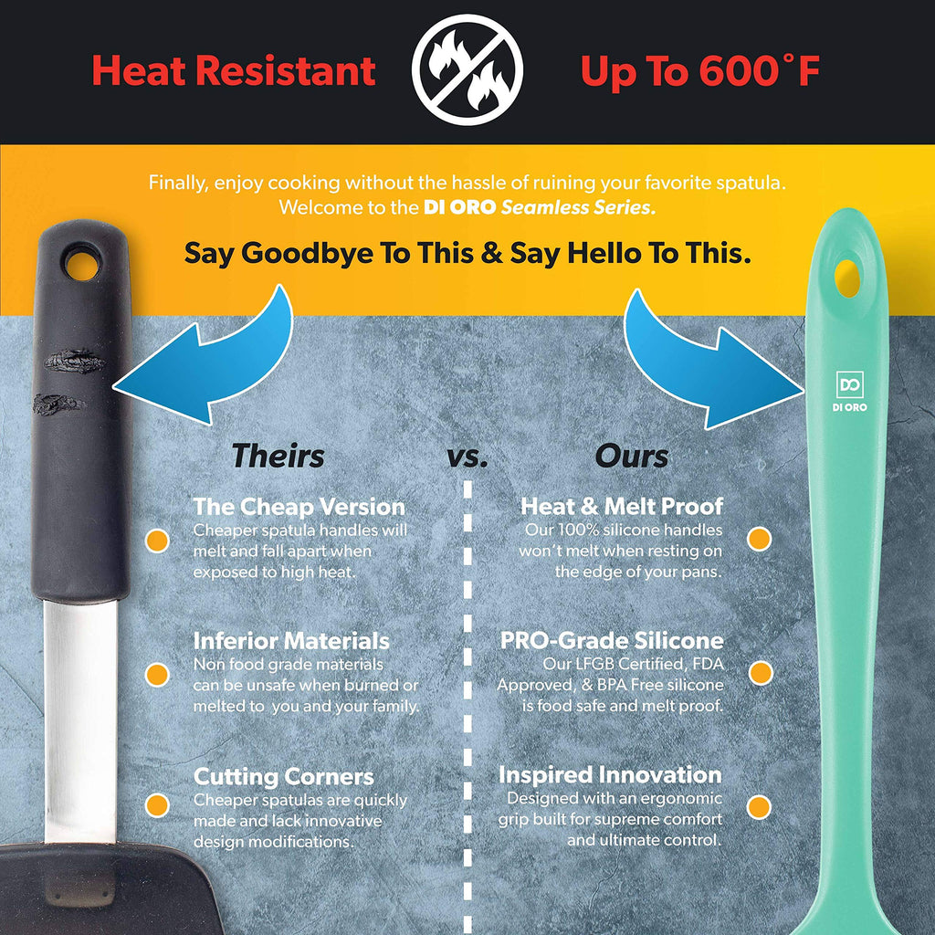 DI ORO Silicone Spoonula - Spoon Spatula, 600F Heat Resistant, Mint