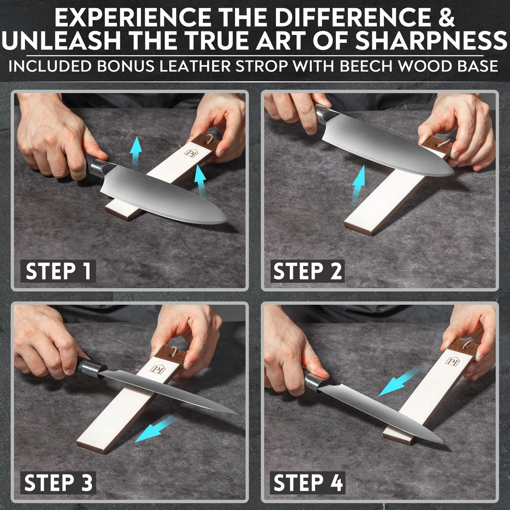 Rolling Knife Sharpener with Leather Strop and 15, 17, 20 & 22 Degree Angles - Knife Sharpener Kit - Roller Knife Sharpening System with Stand, Holder & Eraser - Walnut Brown