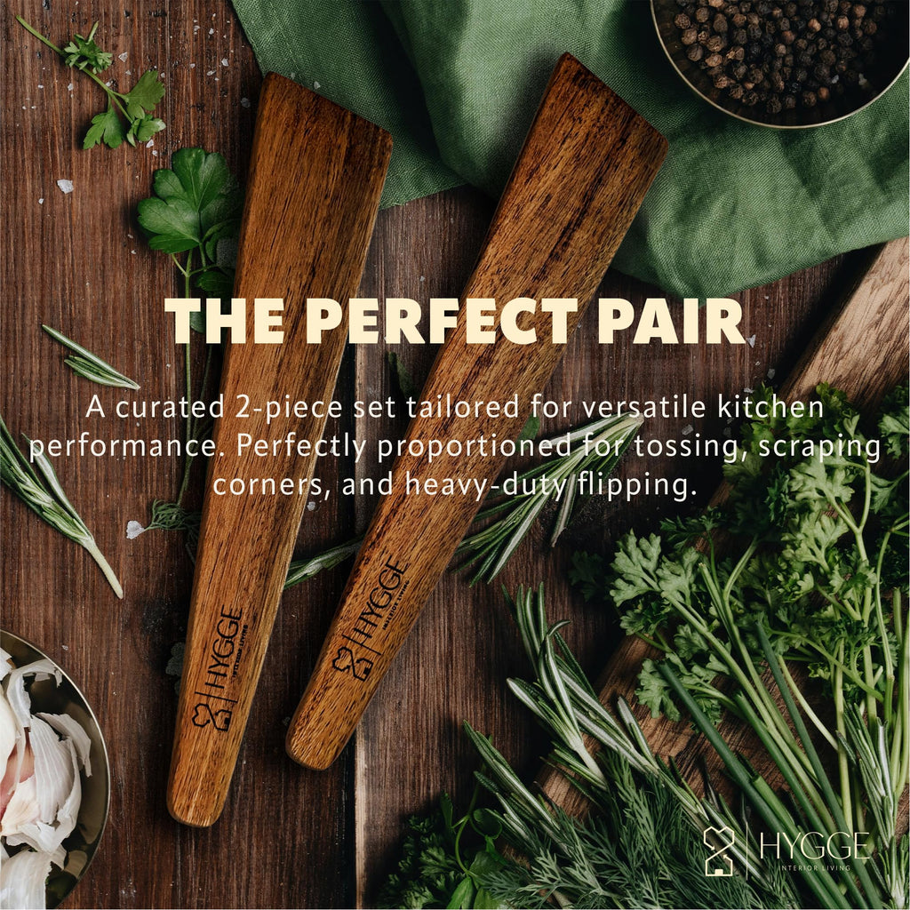 HYGGE INTERIOR LIVING Acacia Wood Flat Spatula Wooden Turner - Set of 2