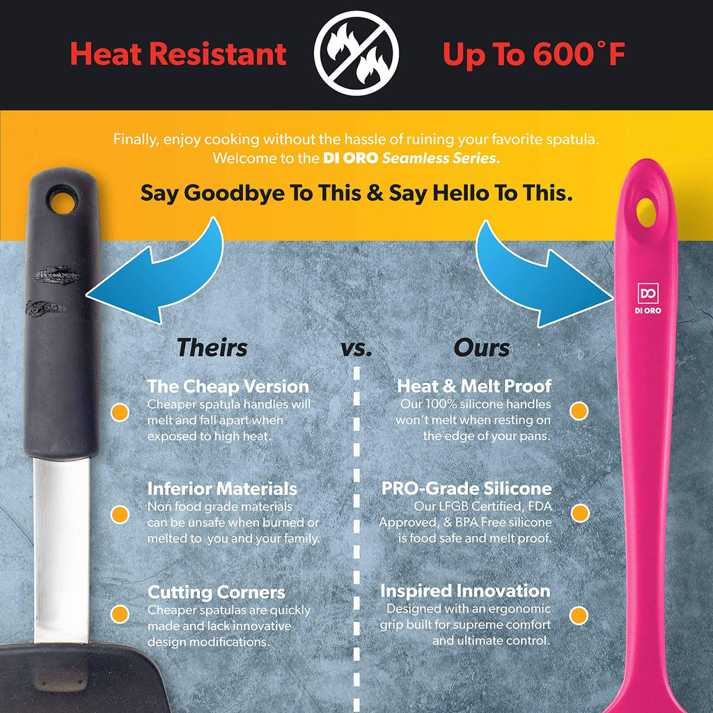 DI ORO Silicone Spoonula - Spoon Spatula, 600F Heat Resistant, Magenta