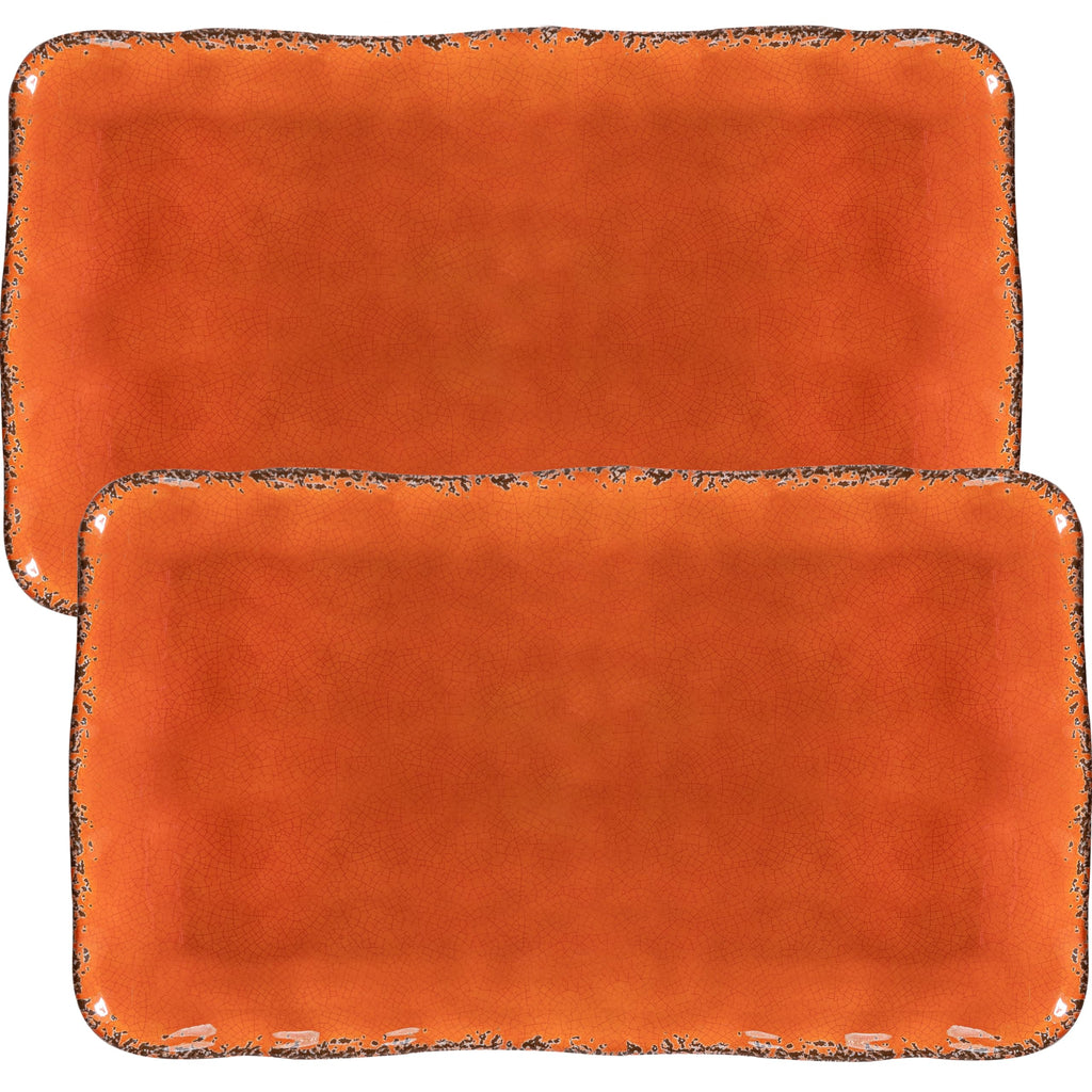 ZAROCRUS Vintage Melamine 17" x 10" Serving Platters for Serving Food, Set of 2, 100% Melamine Large Rectangle Serving Trays Sets for Fruit, Appetizer, Dessert, Home and Party Use. Orange
