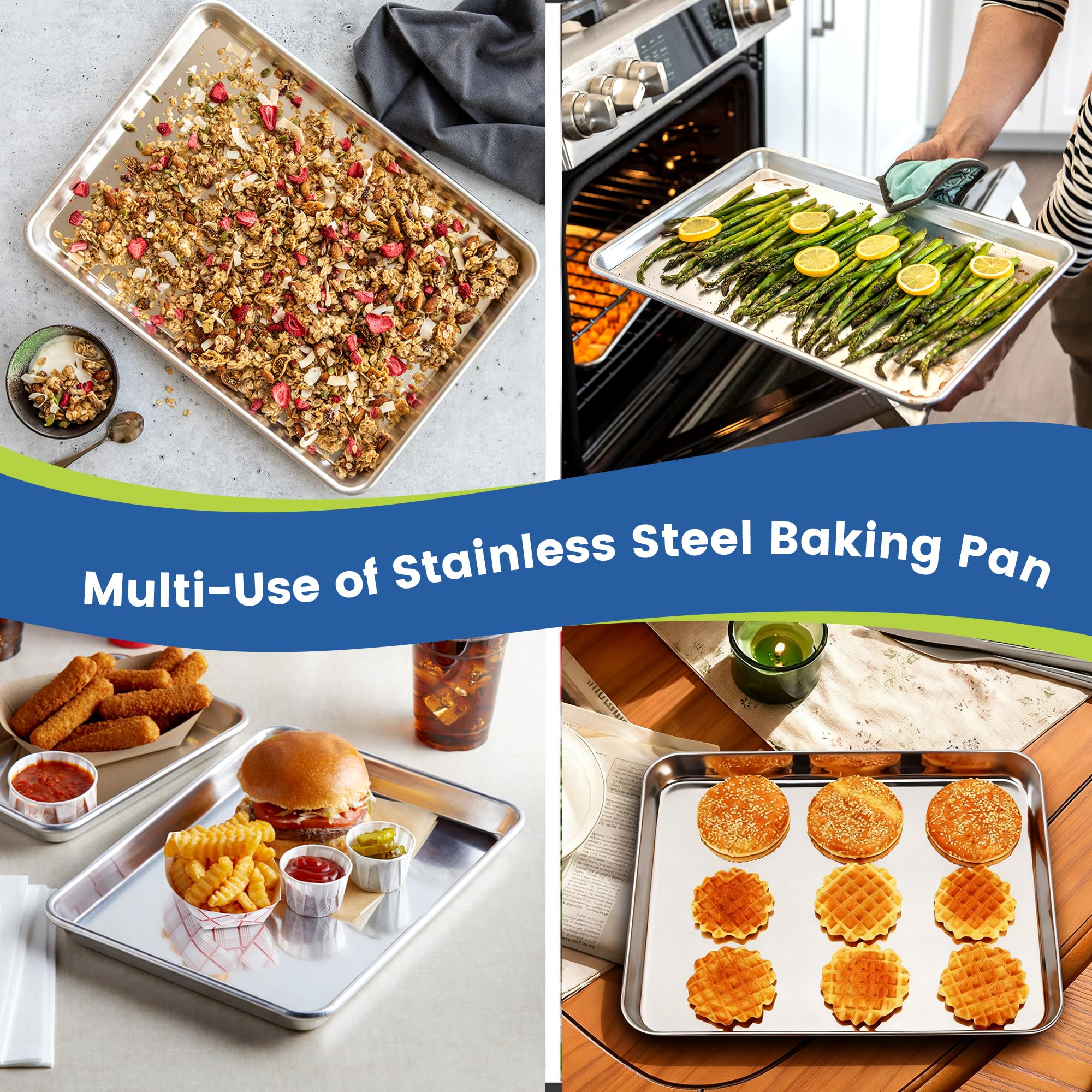 BIEAMA 12 Pack Stainless Steel Toaster Oven Baking Sheets, 16 x 12 in