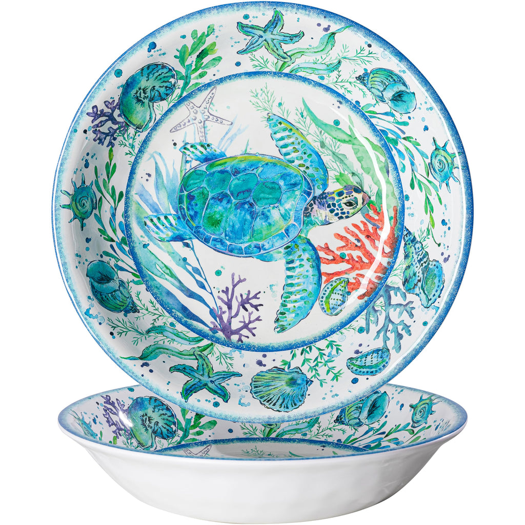 LEHAHA Extra larger Melamine serving bowl set, Coastal 13.75 Inch 130 Oz Large Fruit Bowl, Pasta Bowl, Set of 2, Serving Dishes for Entertaining, Vibrant Color Large Bowl for Party…
