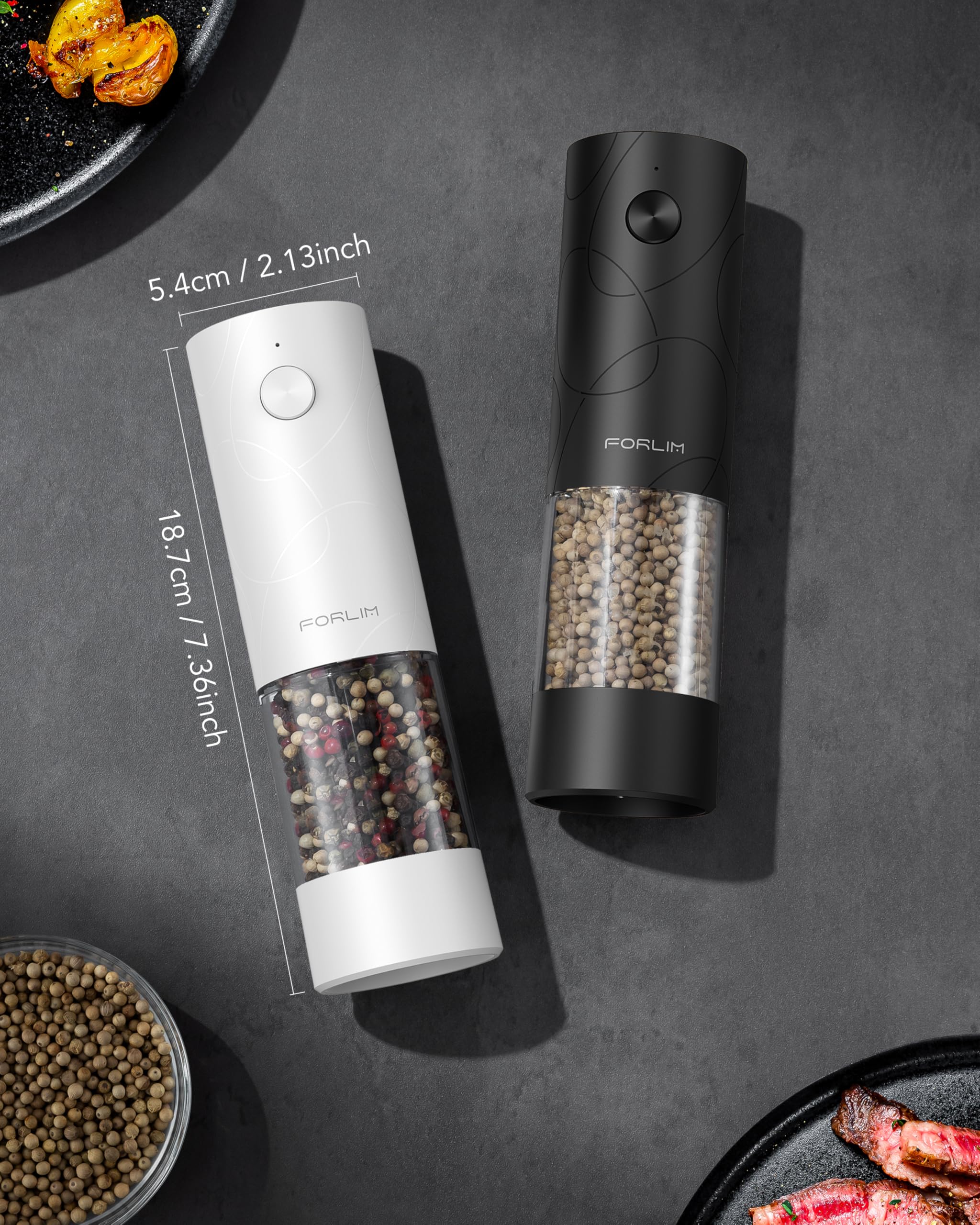 FORLIM Electric Salt & Pepper Grinder Set, Rechargeable 2 Pack, Dual Black