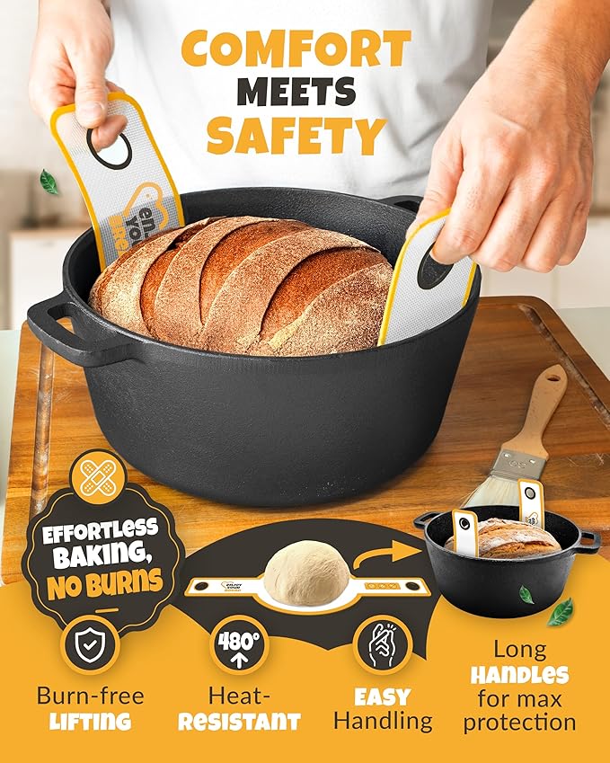 Silicone Bread Sling for Dutch Oven – Non-Stick Sourdough Sling & Baking Mat – Reusable & Easy to Clean – Heat Resistant to 480°F – Silicone Sourdough Sling for Artisan Bread Baking Supplies