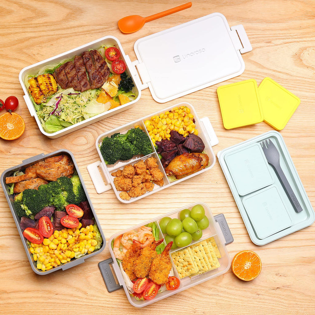 linoroso Stackable 2-Tier Adult Bento Box, 4 Compartments - Chalk White