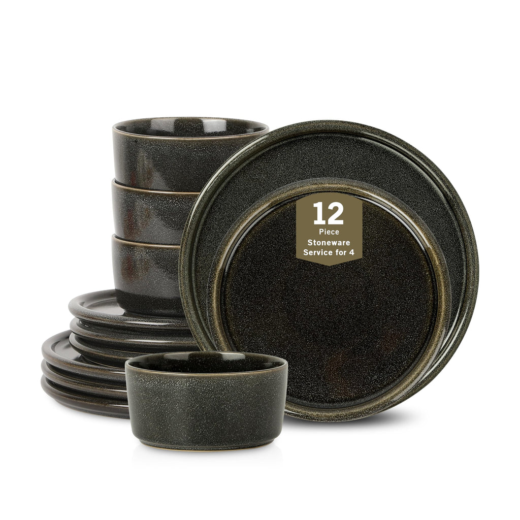 Stone Lain Eden 24-Piece Dinnerware Set Stoneware, Plates and Bowls Set, Dishwasher and Microwave Safe Dish, Dish Set for 8, Dark Blue